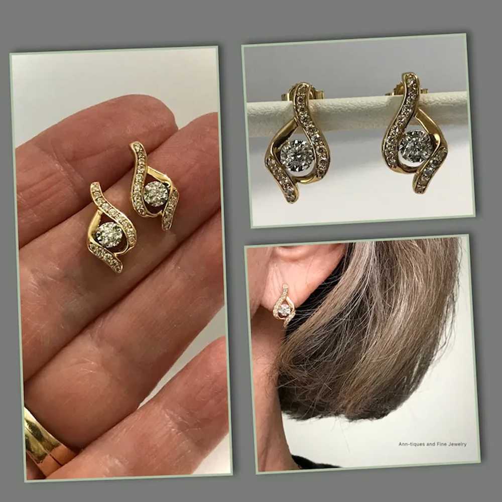 Vintage 14K YG Diamond Earrings - image 2