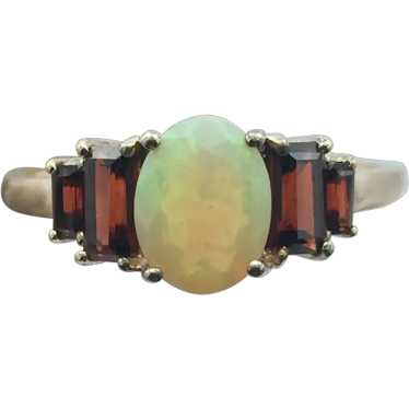 Sterling Silver Opal and Garnet Ring