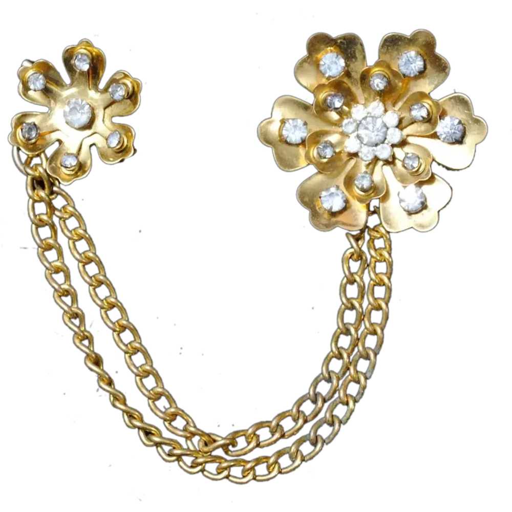 Chain-linked Gold-tone Flower Collar Brooches / S… - image 1