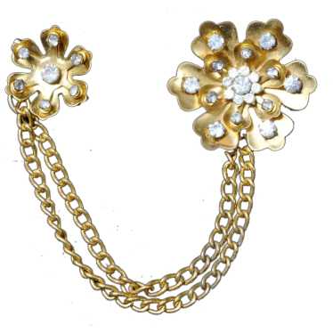 Chain-linked Gold-tone Flower Collar Brooches / S… - image 1