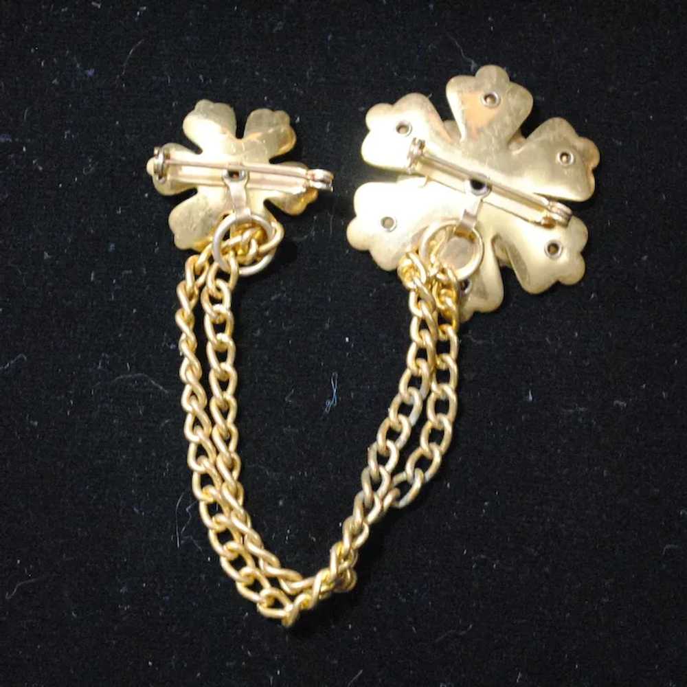 Chain-linked Gold-tone Flower Collar Brooches / S… - image 3