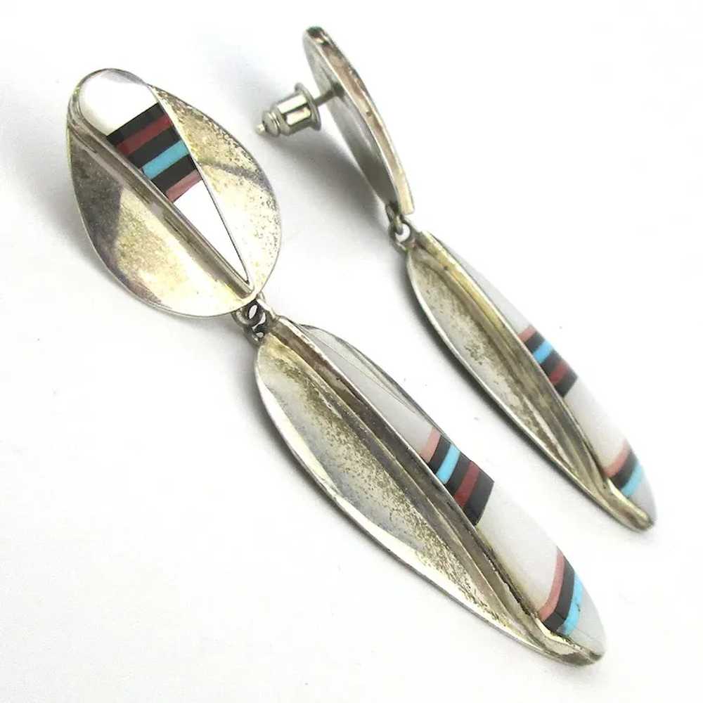 Vintage ZUNI Sterling Silver Inlaid Stone Dangle … - image 3