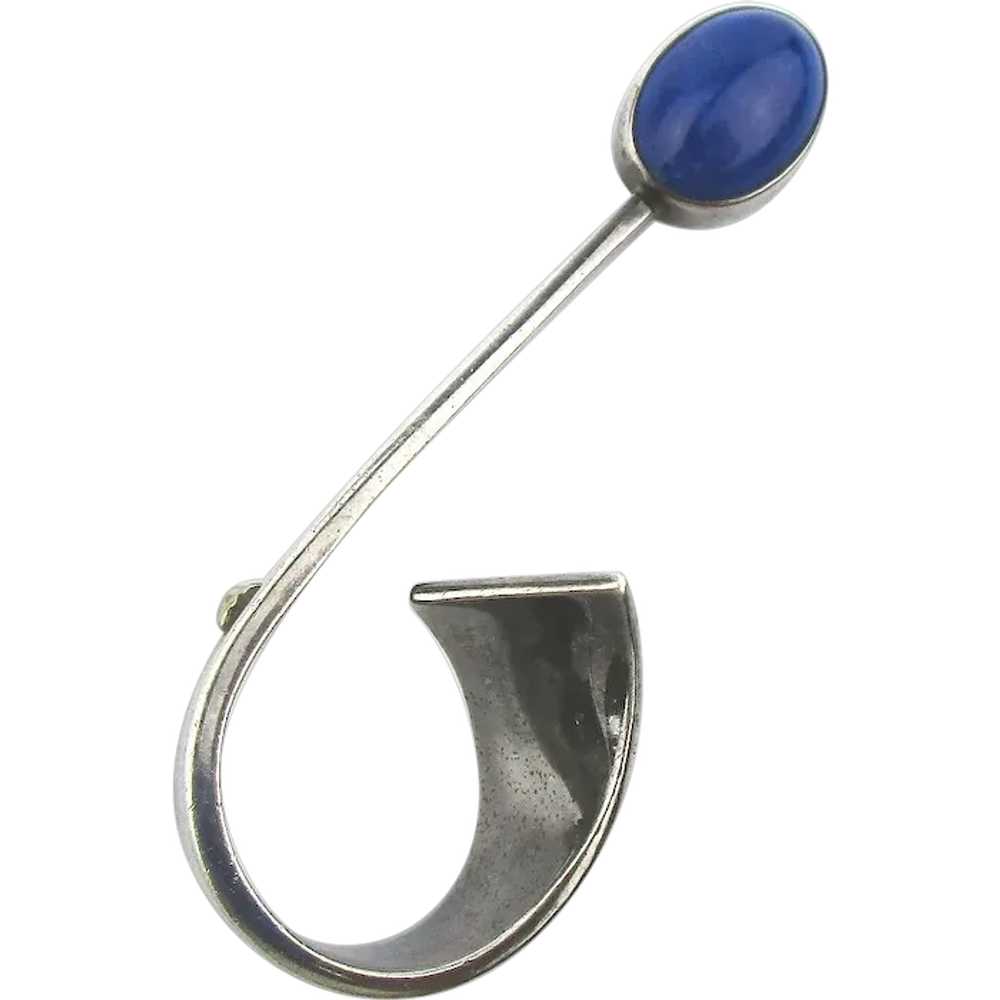 Taxco 950 Silver Designer Pin Lapis Gemstone - Fi… - image 1