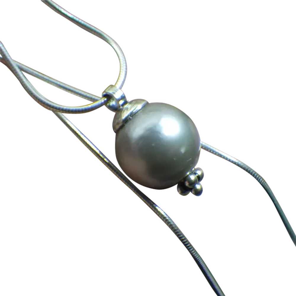 Platinum Tahitian South Seas Pearl Pendant, Genui… - image 1