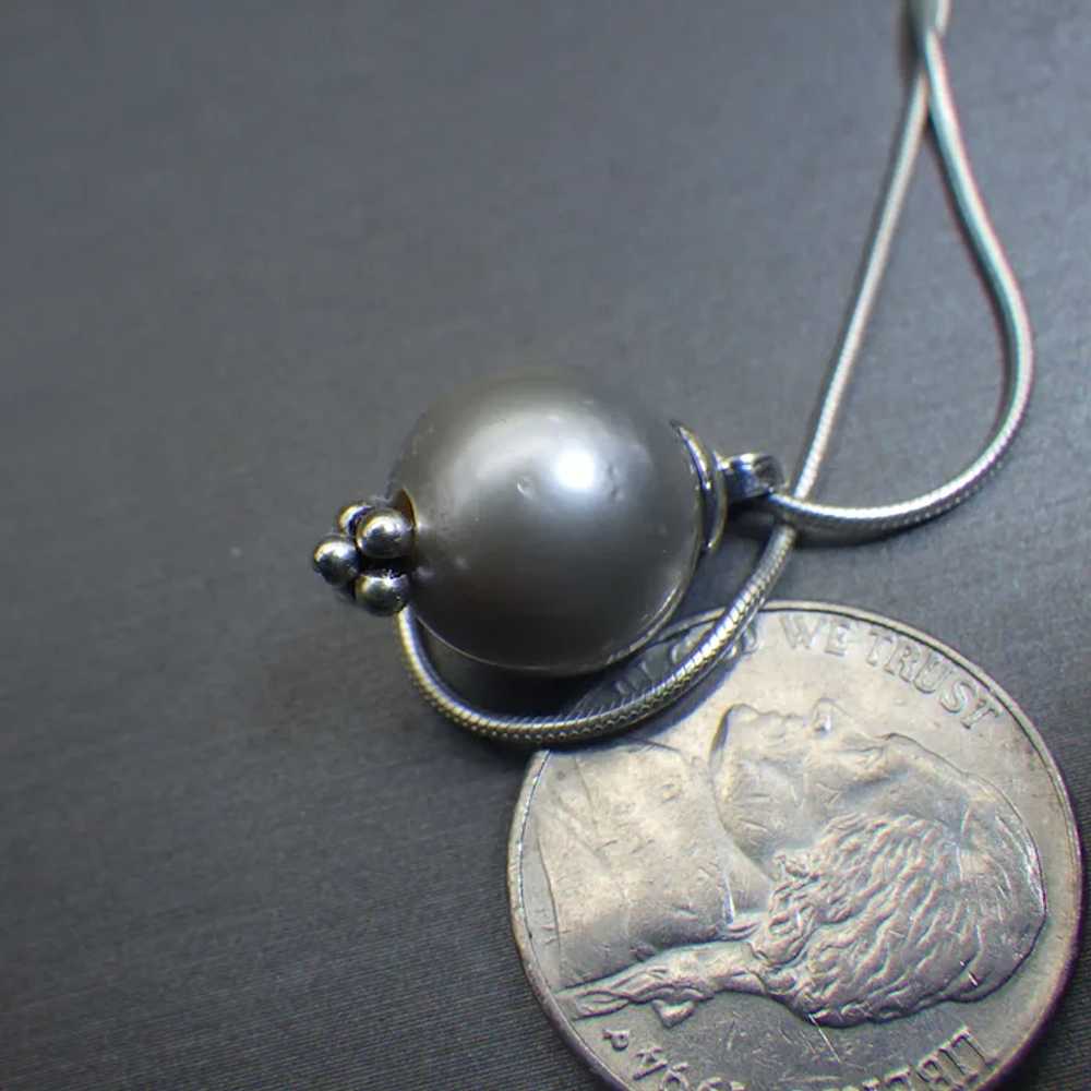 Platinum Tahitian South Seas Pearl Pendant, Genui… - image 3