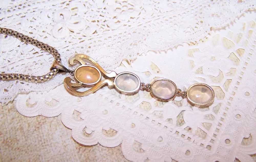 Art Nouveau 14K Gold Jelly Opal and Moonstone Lav… - image 7