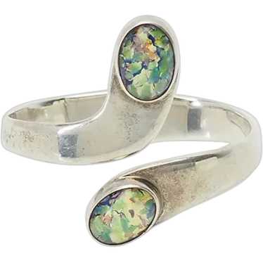 Vintage modern sterling silver and opal glass heav