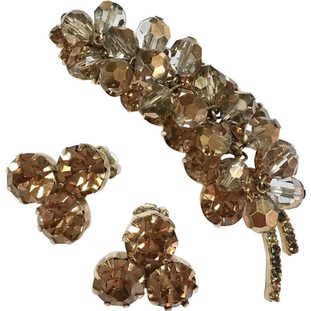 Juliana Topaz AB Crystal Beaded Leaf Brooch & WEI… - image 1