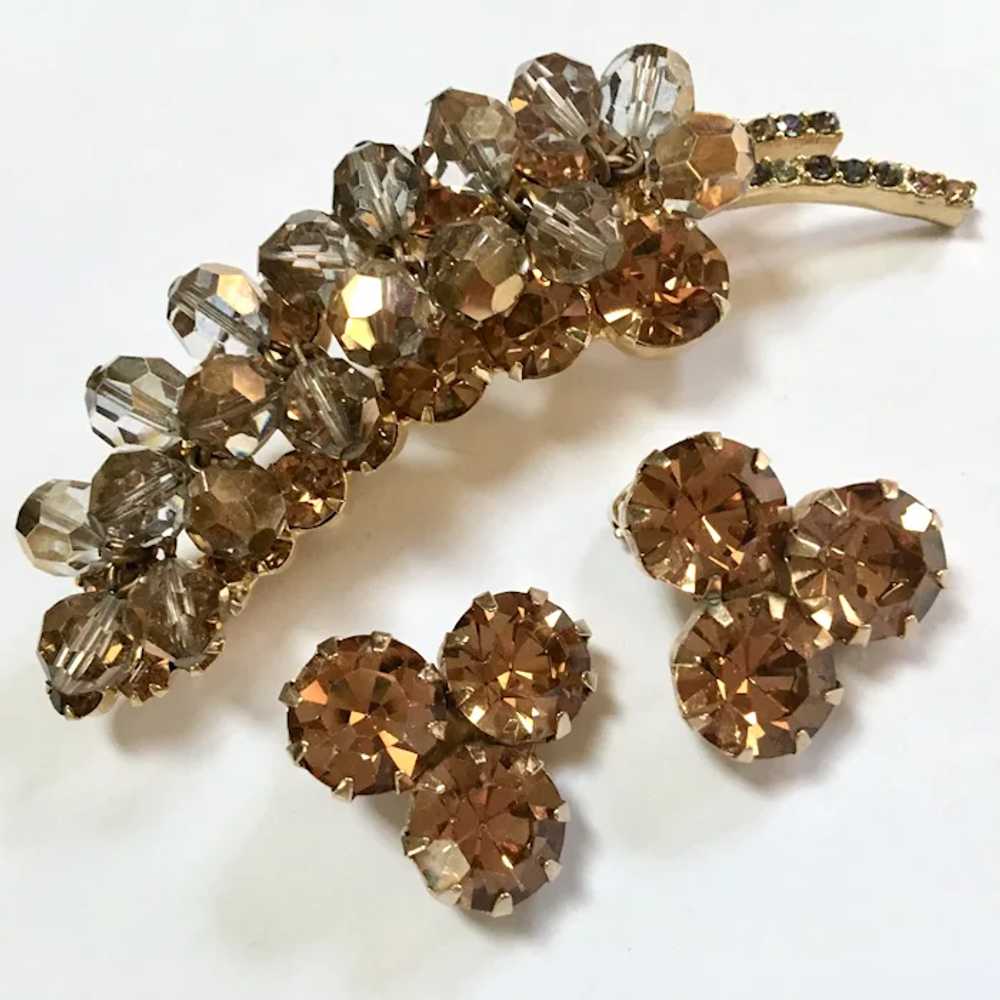 Juliana Topaz AB Crystal Beaded Leaf Brooch & WEI… - image 2