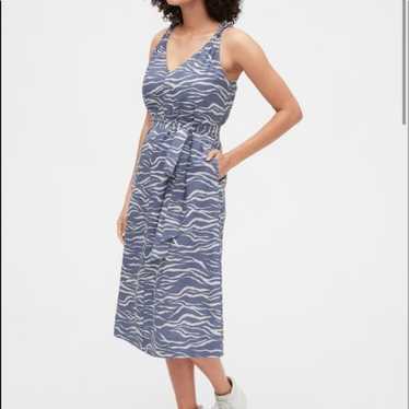 NWOT Gap Linen Blend Blue Zebra Print Midi Dress -