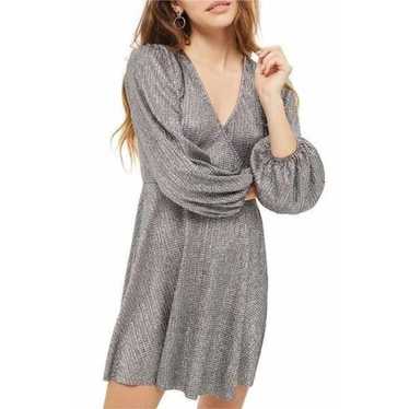 Topshop Metallic Plisse Surplice Dress - image 1