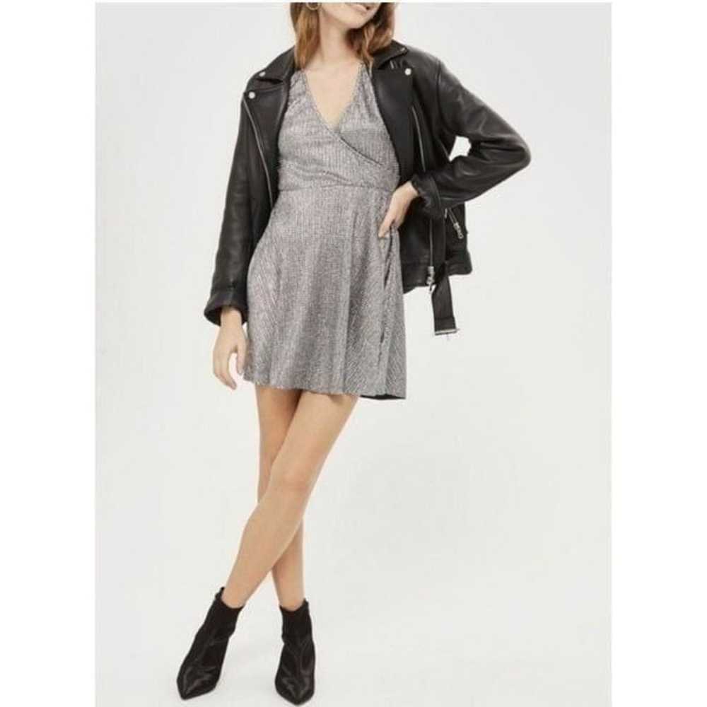 Topshop Metallic Plisse Surplice Dress - image 2