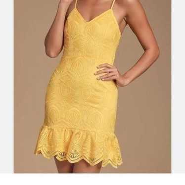 NEW Lulus Shura Yellow Embroidered Sleeveless Dres