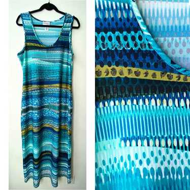 Coastal Breeze Waves Blue Maxi Dress Sleeveless D… - image 1