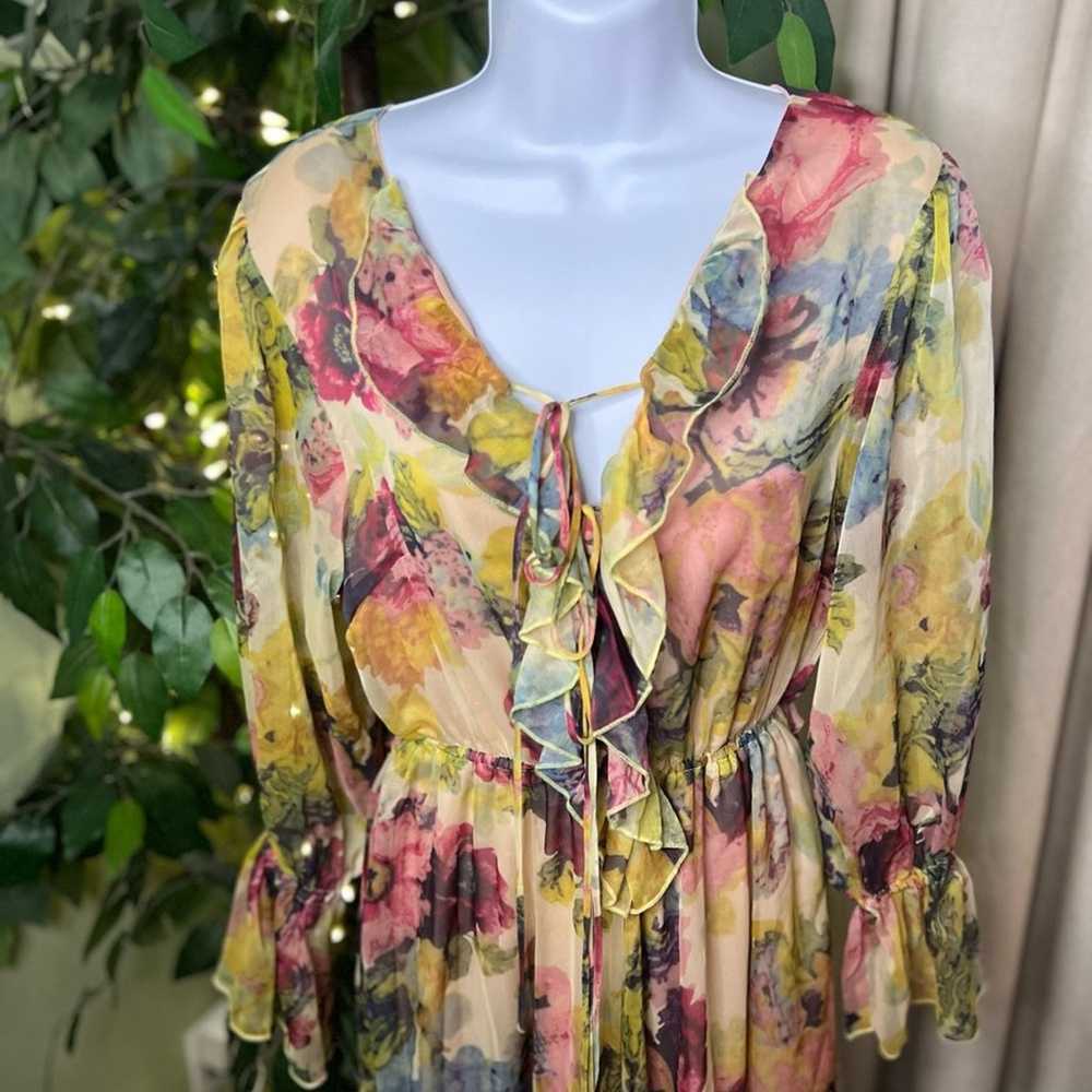 FEW MODA Floral Sheer Long Sleeve Ruffle Dress wi… - image 3