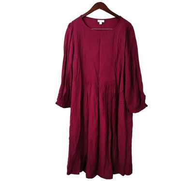 J Jill Cranberry Babydoll Dress Pintuck Puff Sleev