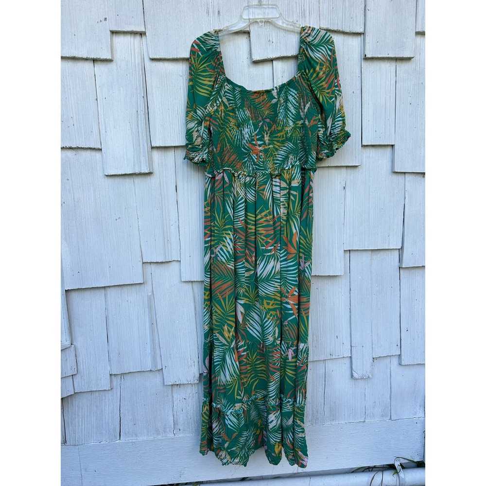 Betsey Johnson Green Palm Leaf Smocked Maxi Dress… - image 2