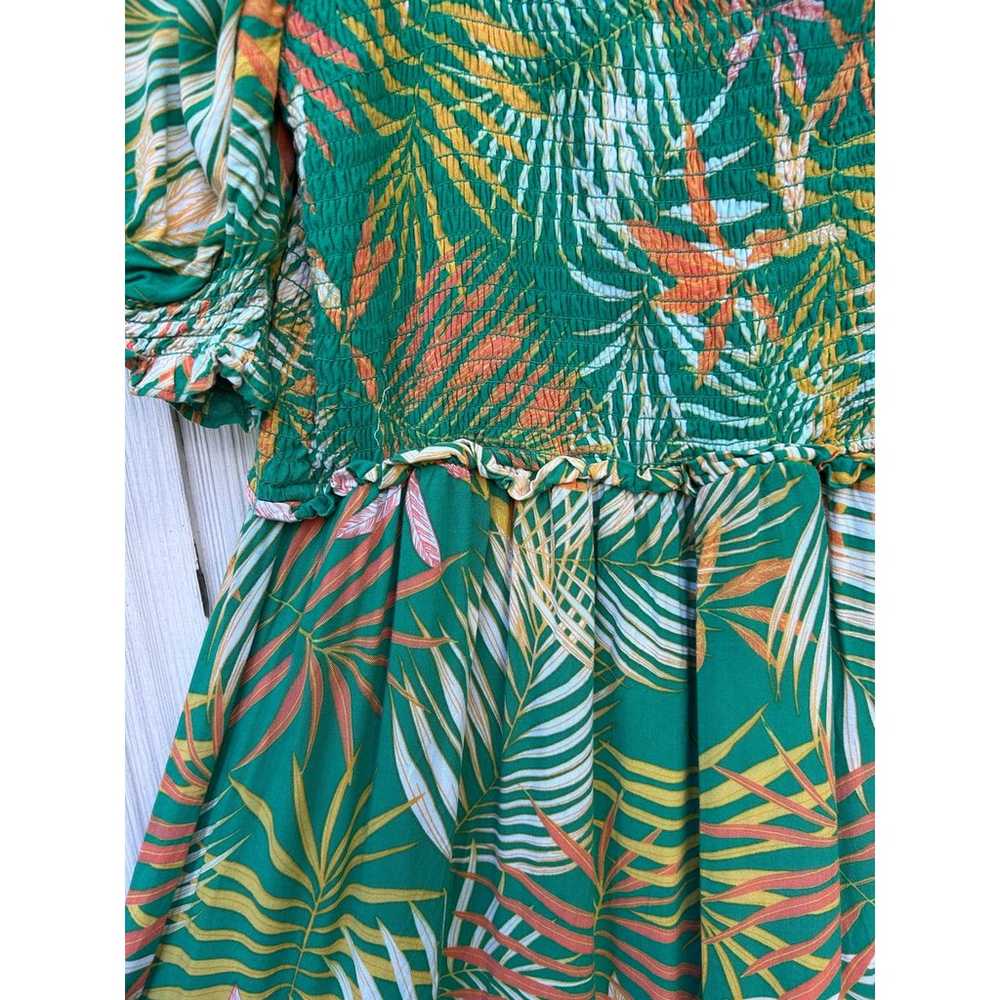 Betsey Johnson Green Palm Leaf Smocked Maxi Dress… - image 5