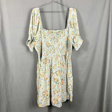 American Eagle Dress Size XXL Blue Floral Smocked 