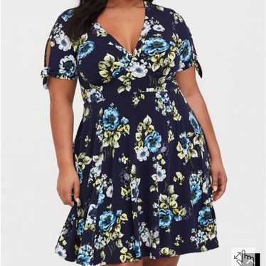 Torrid Blue Floral Mini Studio Knit Skater Dress S