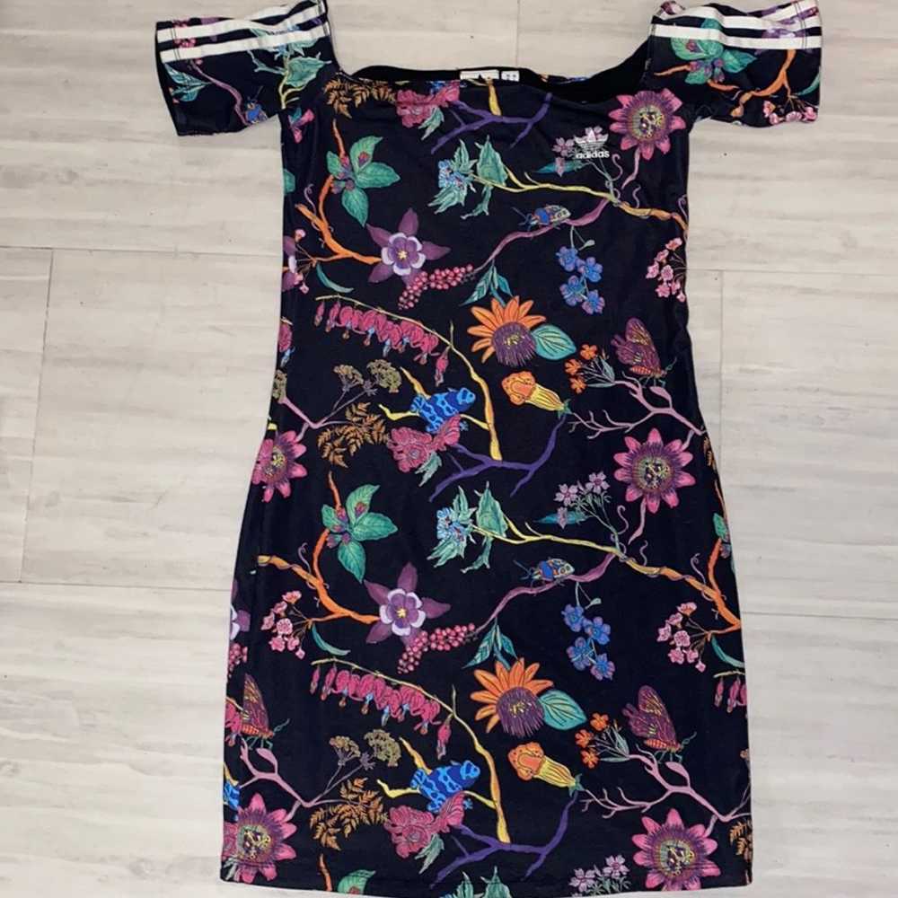 Adidas reversible off shoulder floral mini dress - image 1