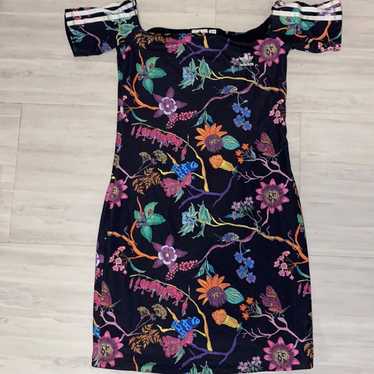 Adidas reversible off shoulder floral mini dress