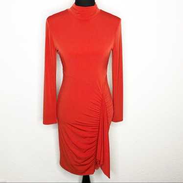 Boston Proper tomato red sheath ruffle front dres… - image 1