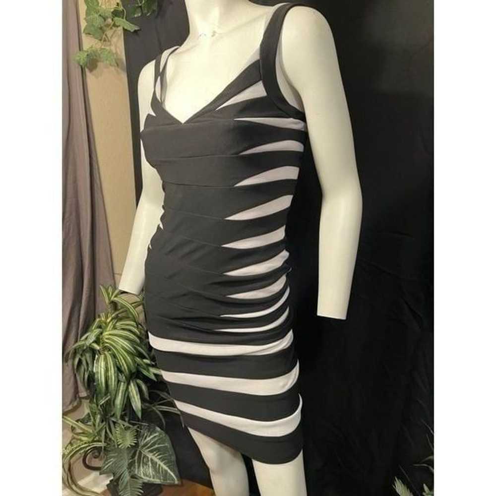 JOVANI black white stripe wrap panel mini dress w… - image 3