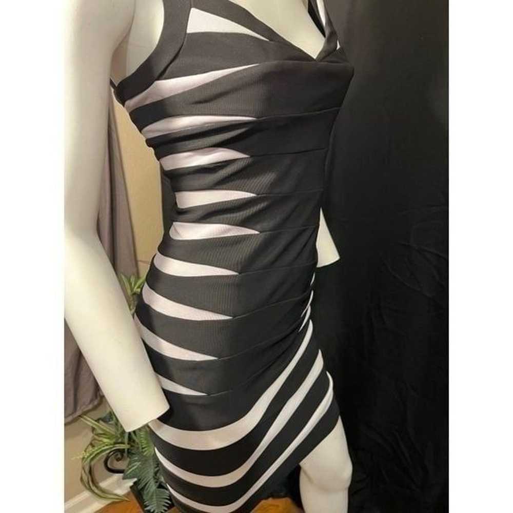 JOVANI black white stripe wrap panel mini dress w… - image 4