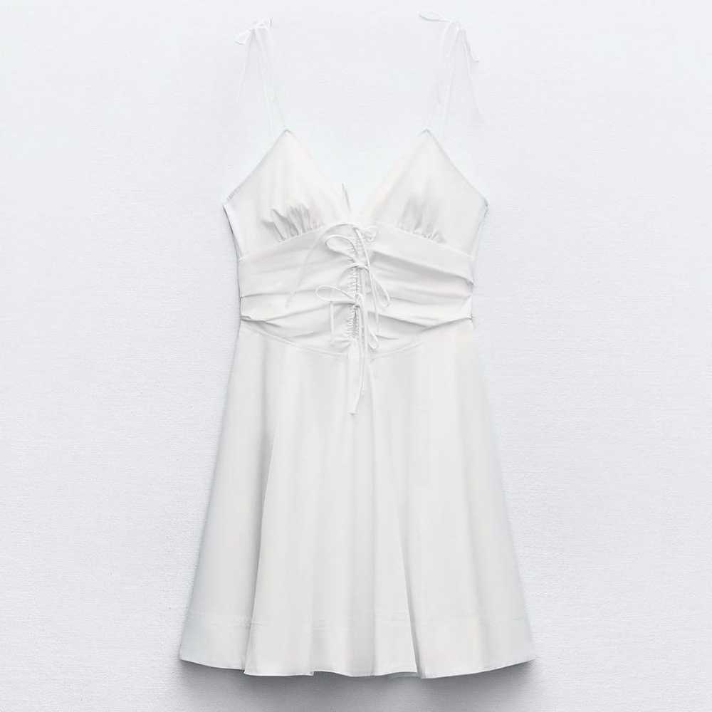 ZARA Ribbon Gabardine Mini Dress White - image 2