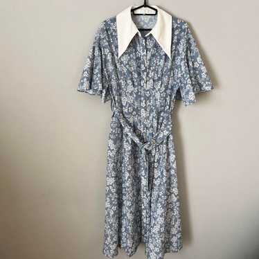 rienda Blue Floral Shirt Dress with Belt - image 1