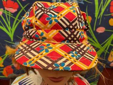 vintage 60s 70s conductor hat hog head hats plaid… - image 1