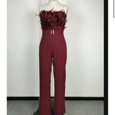 Red feather bandeau jumpsuit size large - image 1