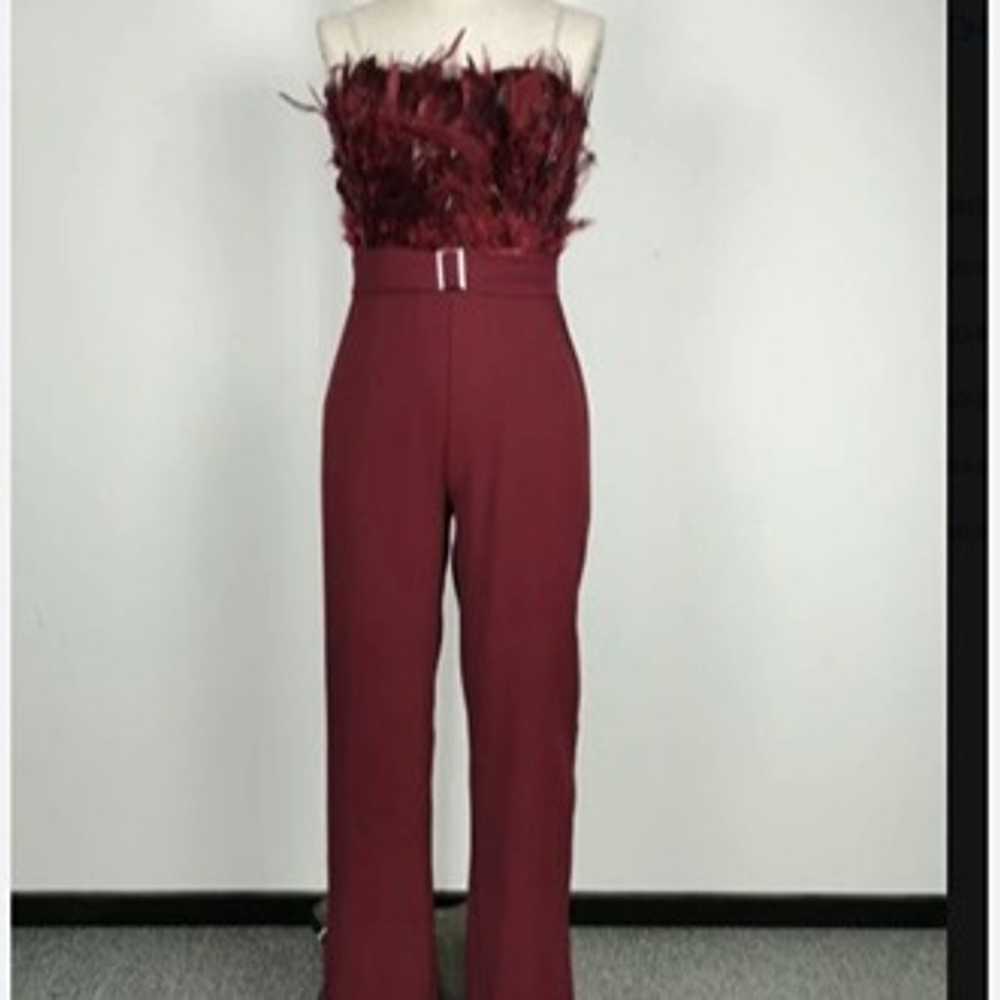 Red feather bandeau jumpsuit size large - image 2