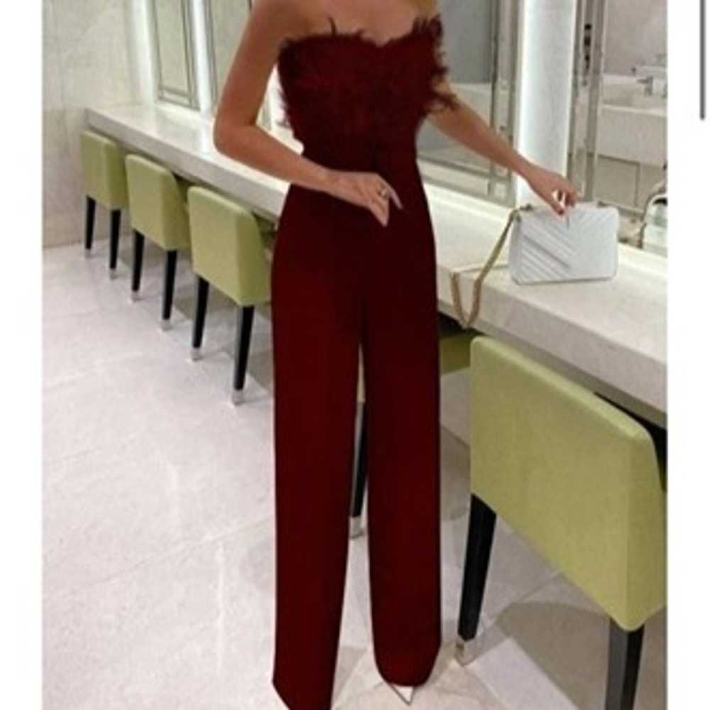 Red feather bandeau jumpsuit size large - image 5