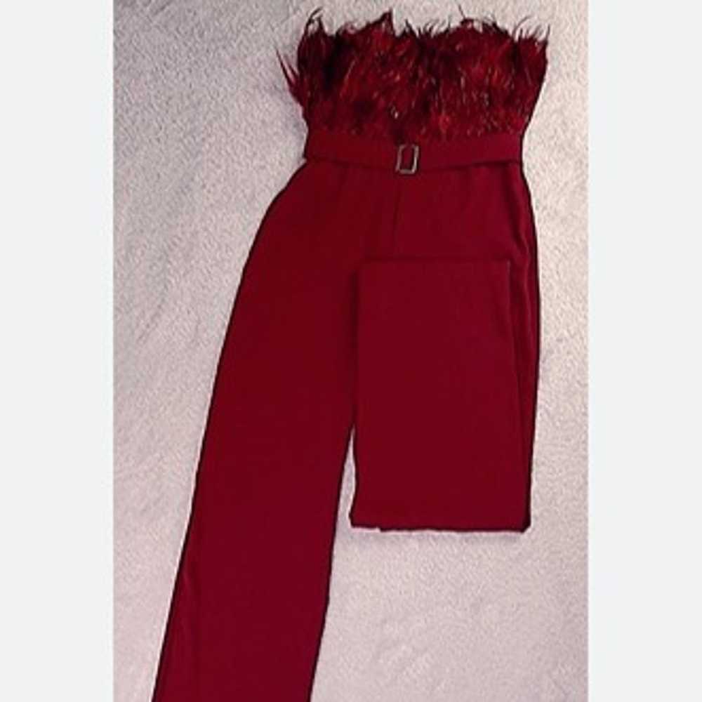 Red feather bandeau jumpsuit size large - image 6