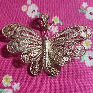 Vintage Sterling Bali Filigree Large Butterfly Pen