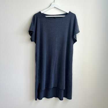 Eileen Fisher blue ribbed knit short sleeve swing… - image 1