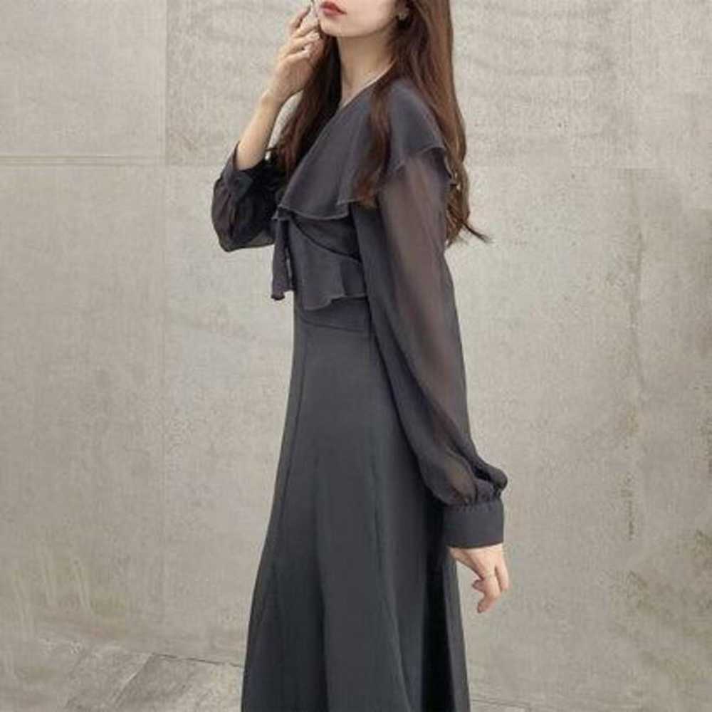 Junoa Frill Collar Flare One Piece Charcoal - image 1