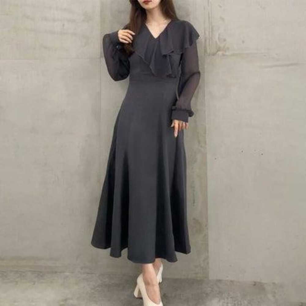 Junoa Frill Collar Flare One Piece Charcoal - image 3