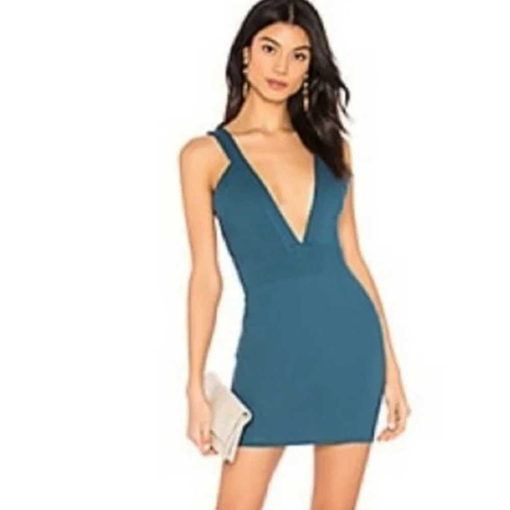 REVOLVE Superdown Blue Plunging V-neck Bodycon Mi… - image 2