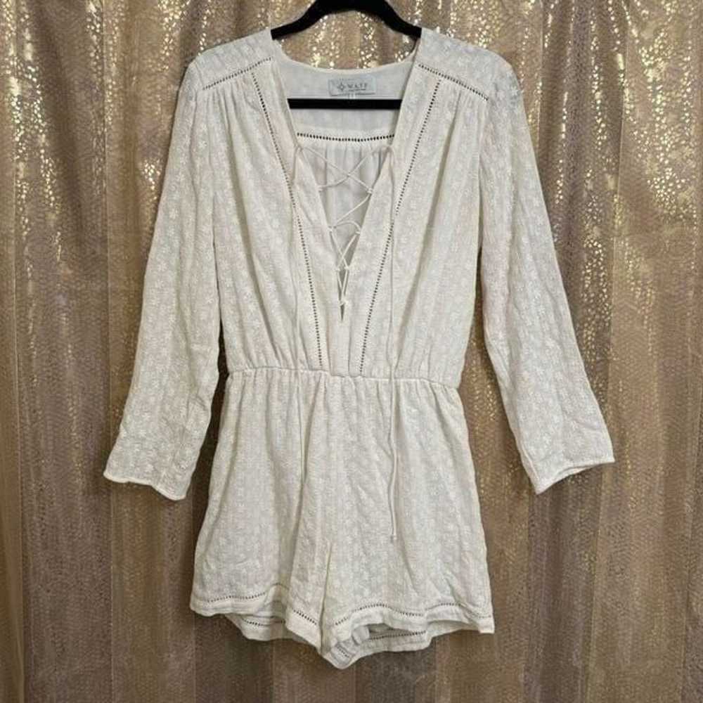 WAYF White Long Sleeve Lattice Trim Floral Eyelet… - image 1