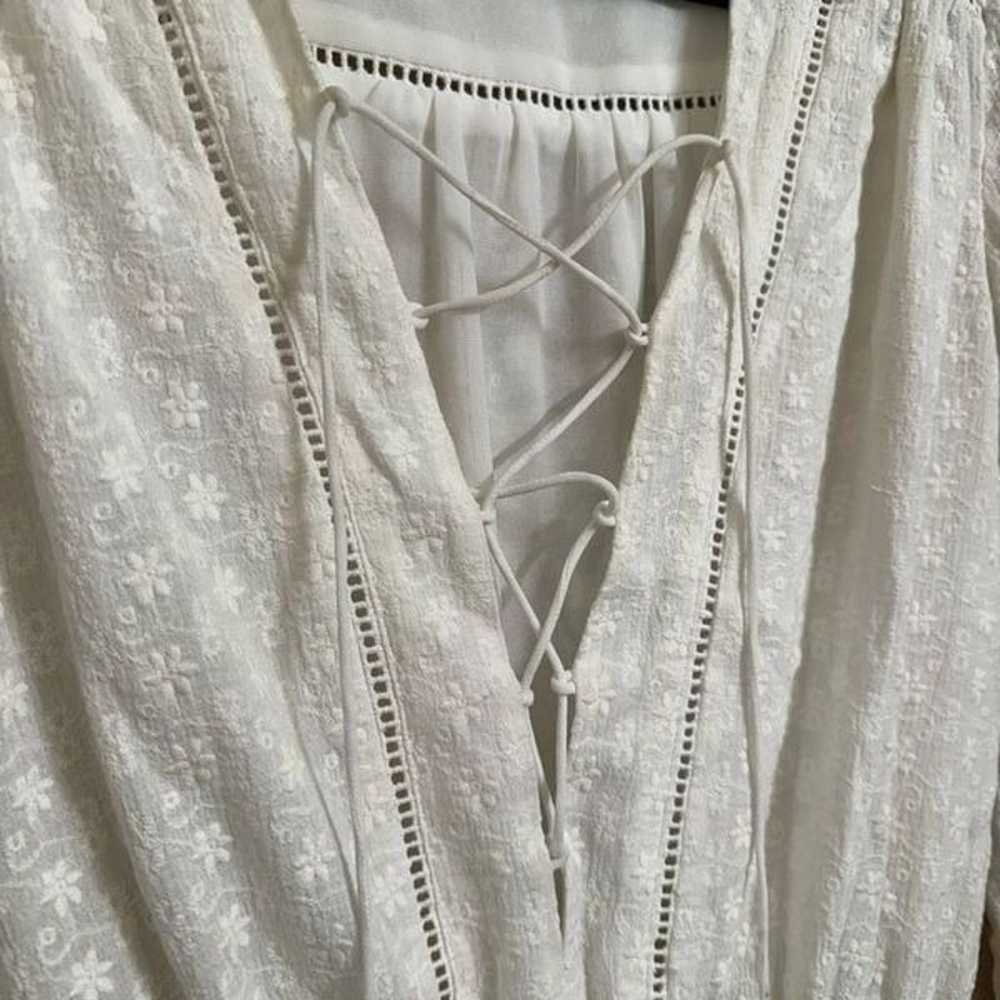 WAYF White Long Sleeve Lattice Trim Floral Eyelet… - image 4