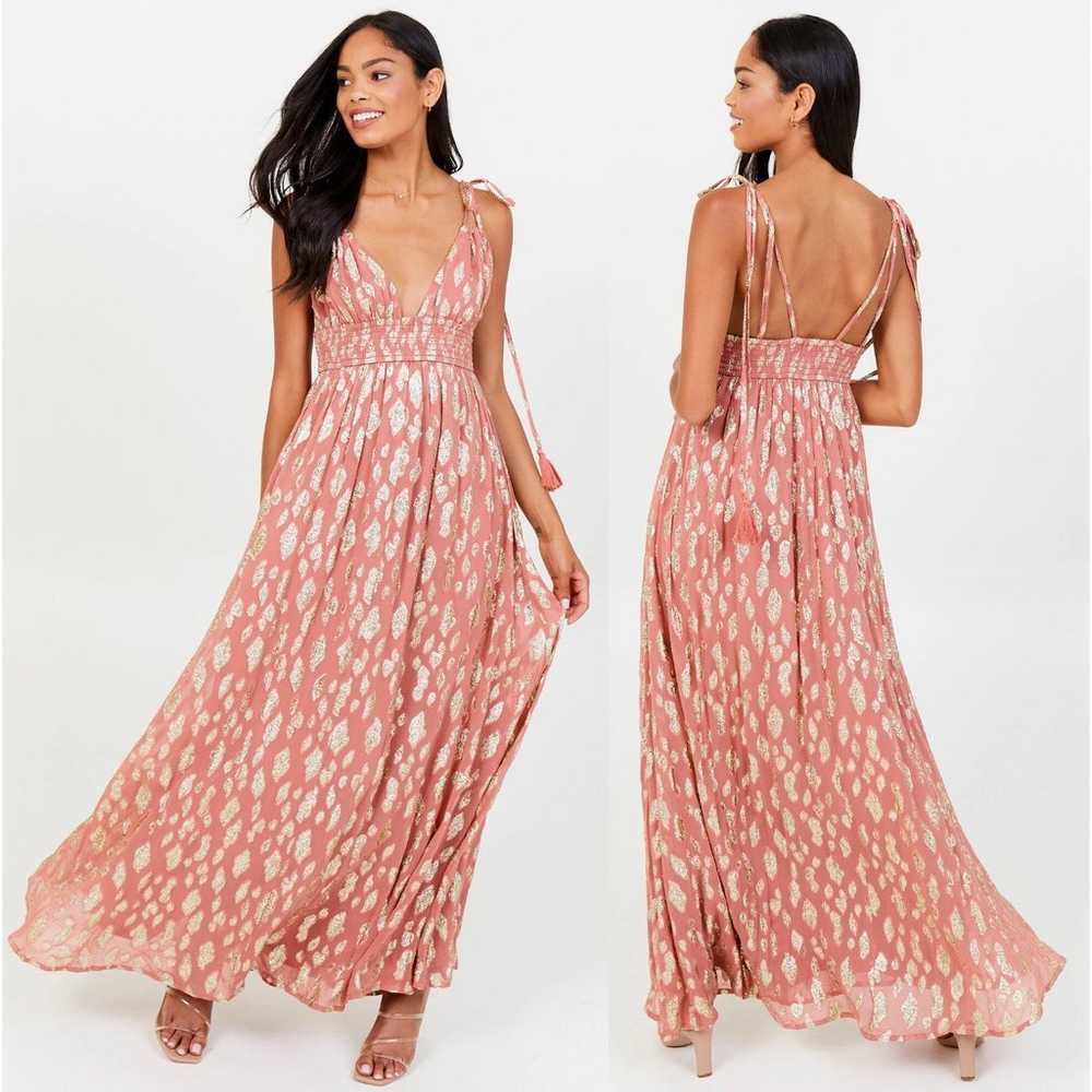 Altar'd State Dusty Coral Metallic Maxi Dress siz… - image 1