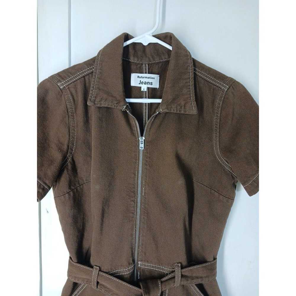 REFORMATION Cassidy Jumpsuit Brown Cotton Size 6 … - image 11