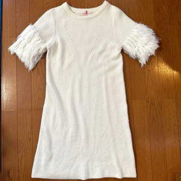 31 Sons de mode White rib knit dress with fur on … - image 1