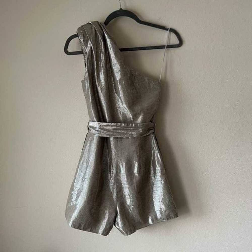 ASOS Linen-Cotton Metallic One Shoulder Romper - image 2