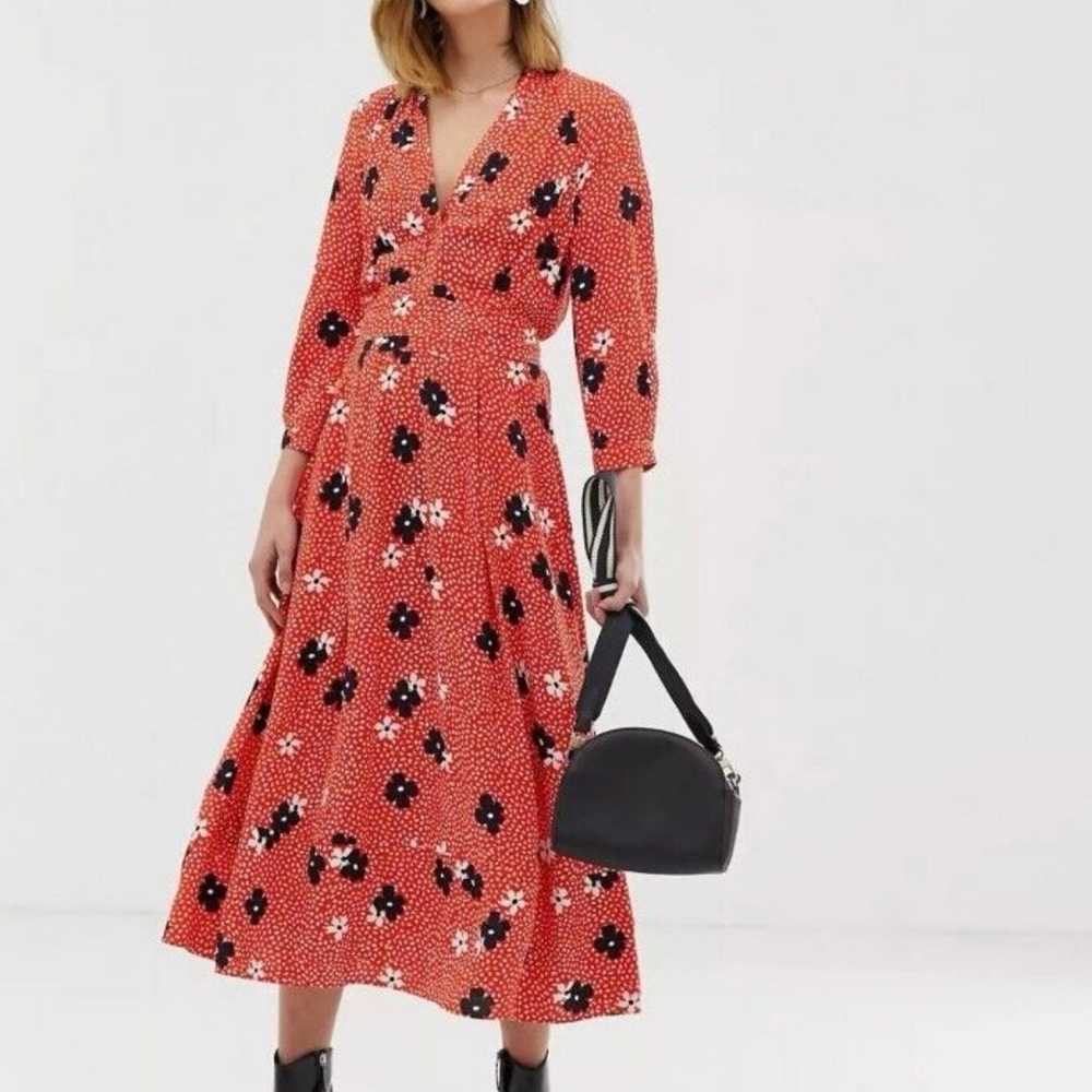 Whistles red blue floral midi dress with pockets - image 3