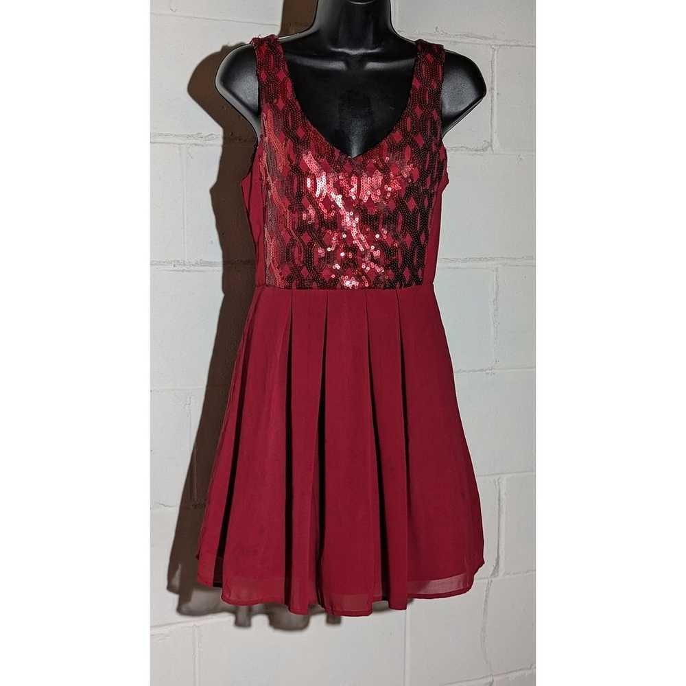 My Michelle Burgundy Red Sequined & Sheer A-line … - image 1