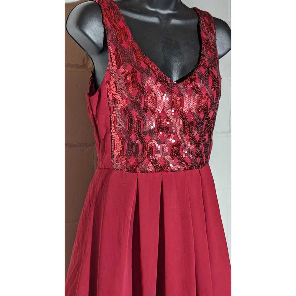 My Michelle Burgundy Red Sequined & Sheer A-line … - image 2